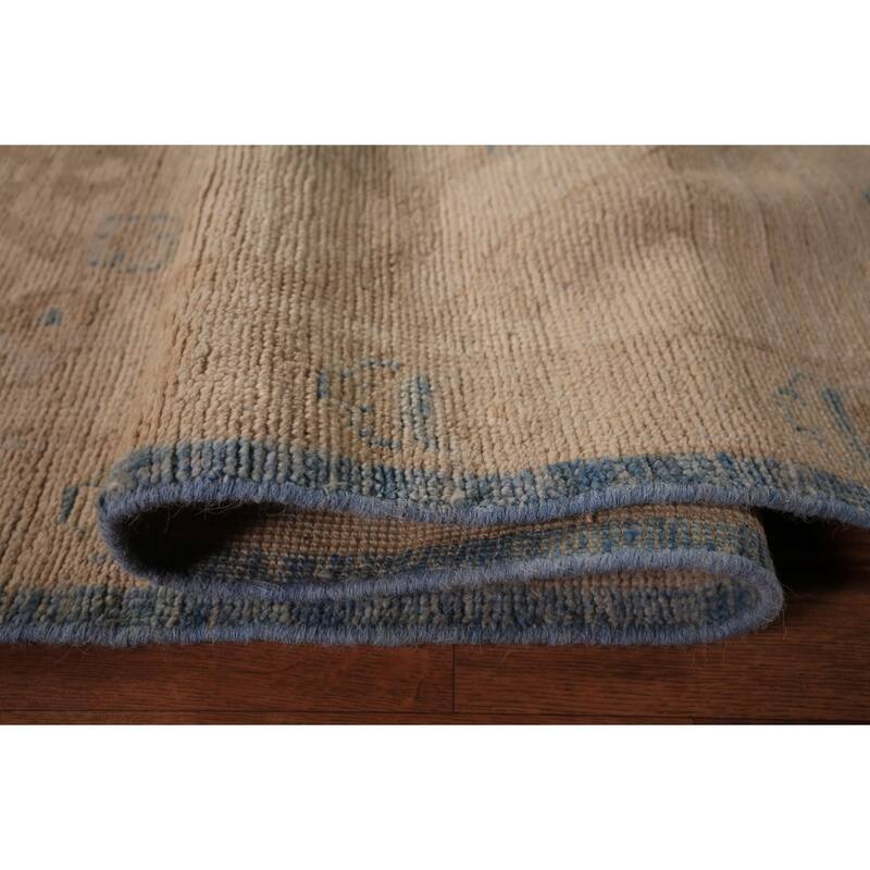 Vegetable Dye Blue Oushak Turkish Area Rug Hand-Knotted Wool Carpet - 8'2" x 9'11"