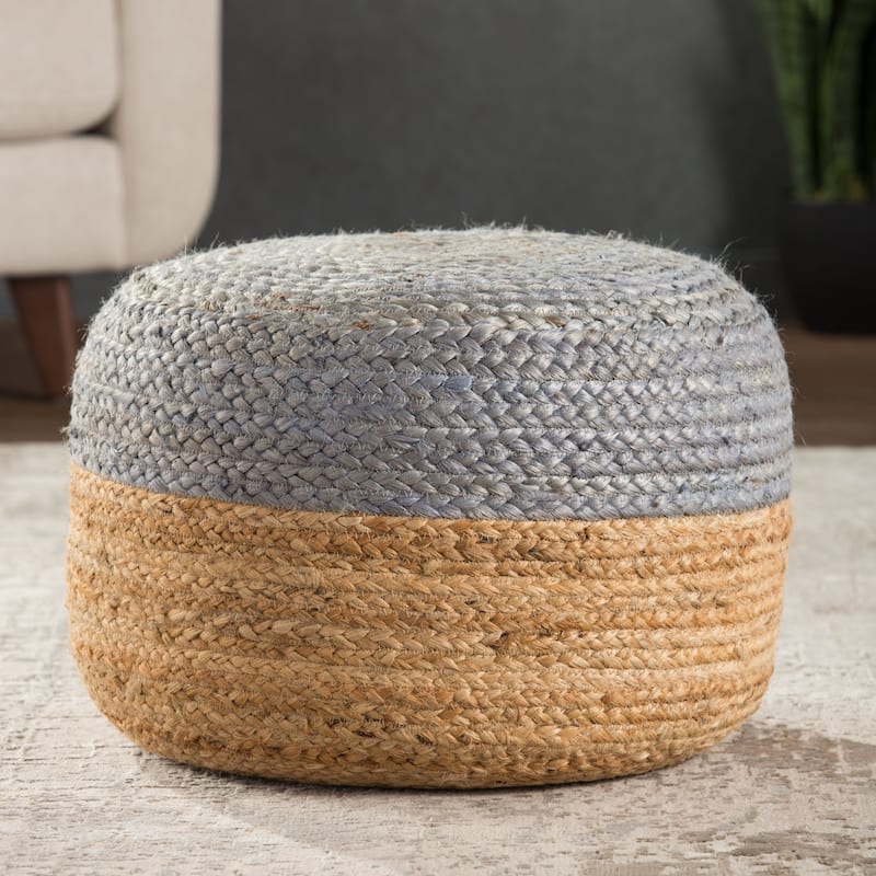 Sangam Round Jute Pouf - Light Grey/Beige