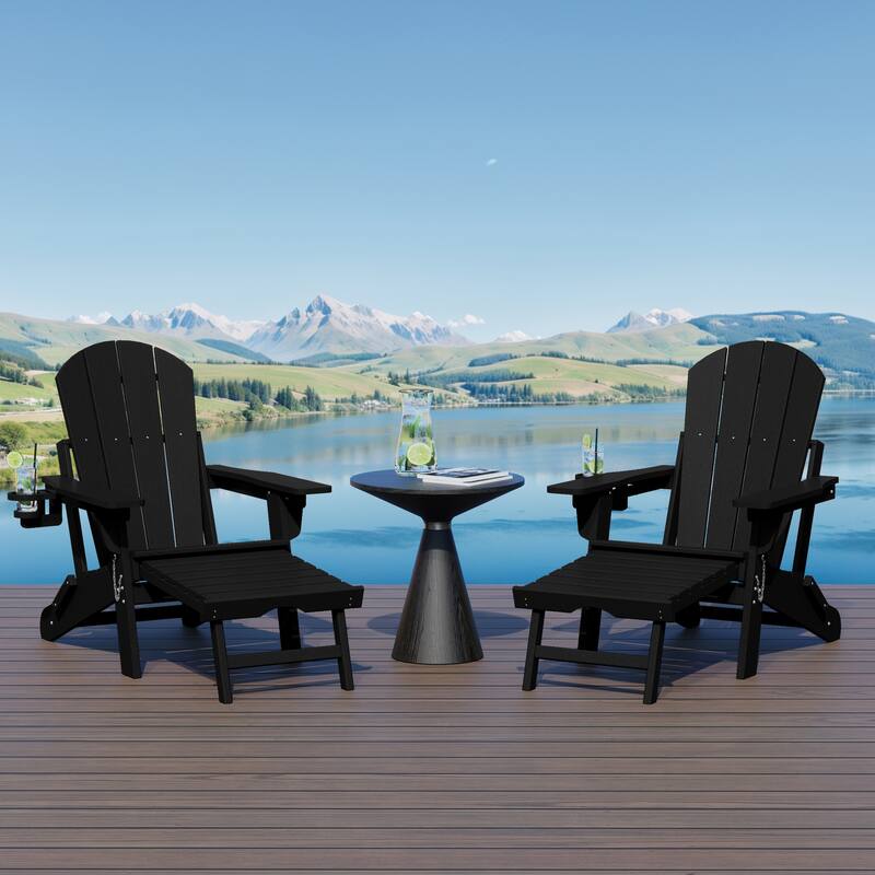 Laguna Outdoor Folding Adjustable Adirondack Chair with Cup Holder & Hideaway Ottoman (Set of 2)