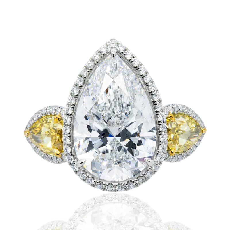 House Of Leon Platinum Triple Pear White & Fancy Yellow Diamond Ring 19.57ctw IGI
