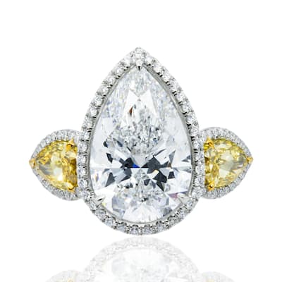 House Of Leon Platinum Triple Pear White & Fancy Yellow Diamond Ring 19.57ctw IGI