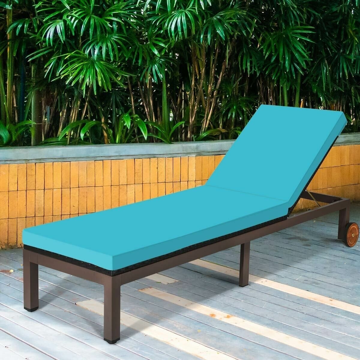 Pool Balcony Furniture Turquoise HTTH 2pcs Rattan Chaise Lounge Outdoor Patio Chairs All-Weather Sun Chaise Lounge Furniture for Backyard