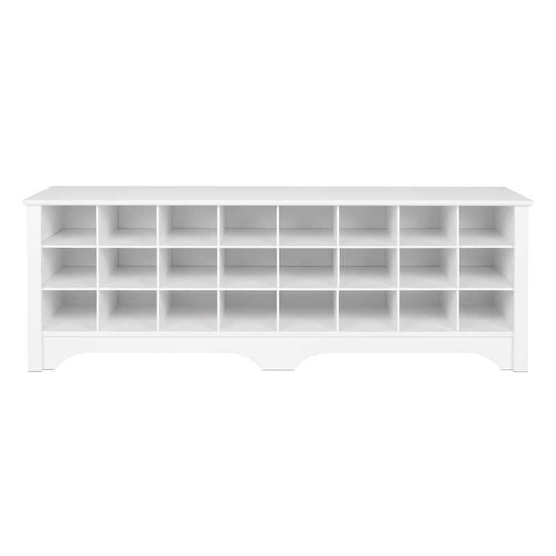 Prepac Hall Bench with Storage and Seating: 24-Shoe Cubby Bench, Ideal White Shoe Rack for Entryway