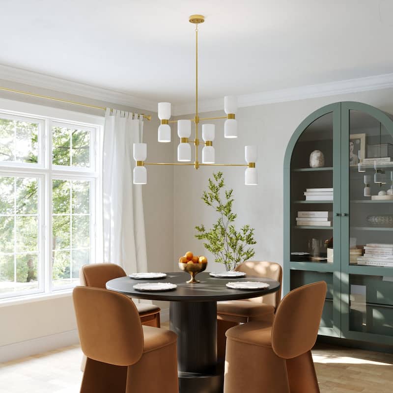 Acroma Gold 12-Light Dimmable Chandelier with White Glass Shades