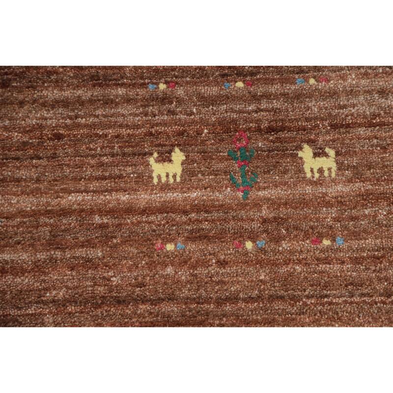 Hand Knotted Oriental Viscose Silk Carpet Tribal Animal Pictorial Brown Gabbeh Area Rug - 11' 11'' X 8' 10''