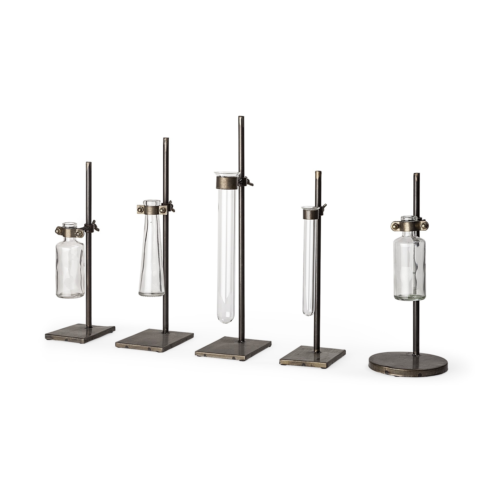 Set of 2 Modern Dark Brown Metal Table Vases Abstract Cylinder Decorative Accents for Living Room