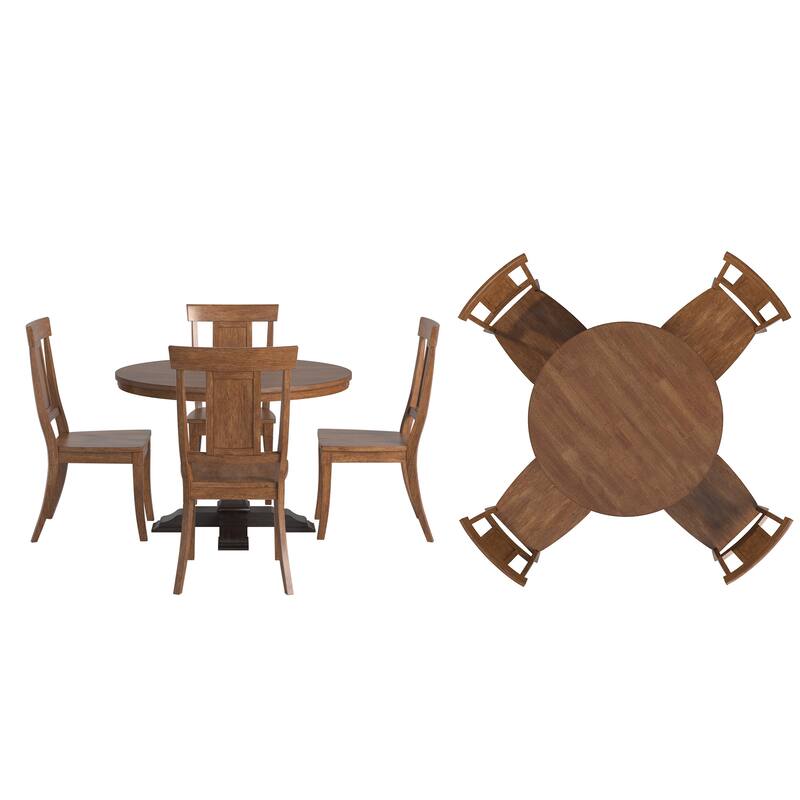 Ronda 45" Round Solid Wood Top Dining Set with Panel Back Chairs