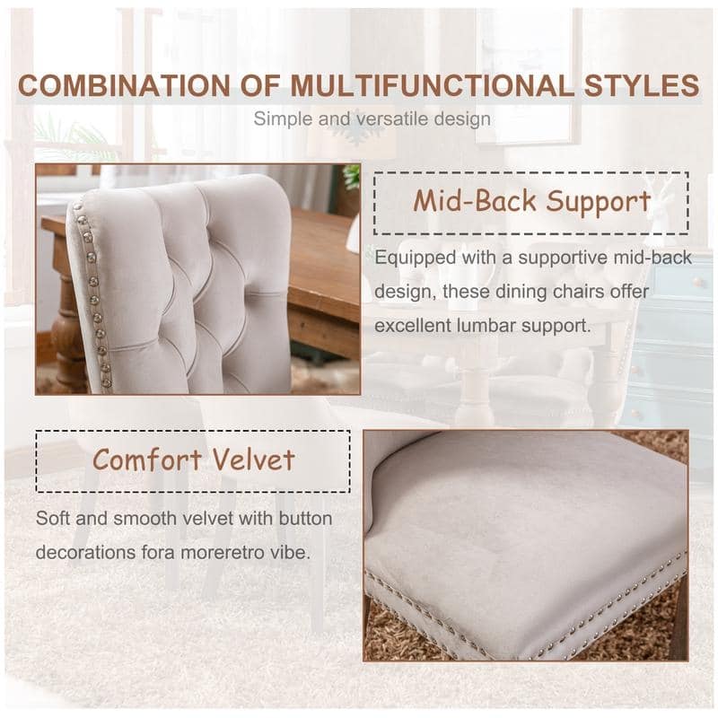 High-end Tufted Velvet Upholstered Nailhead Dining Chair Set of 6