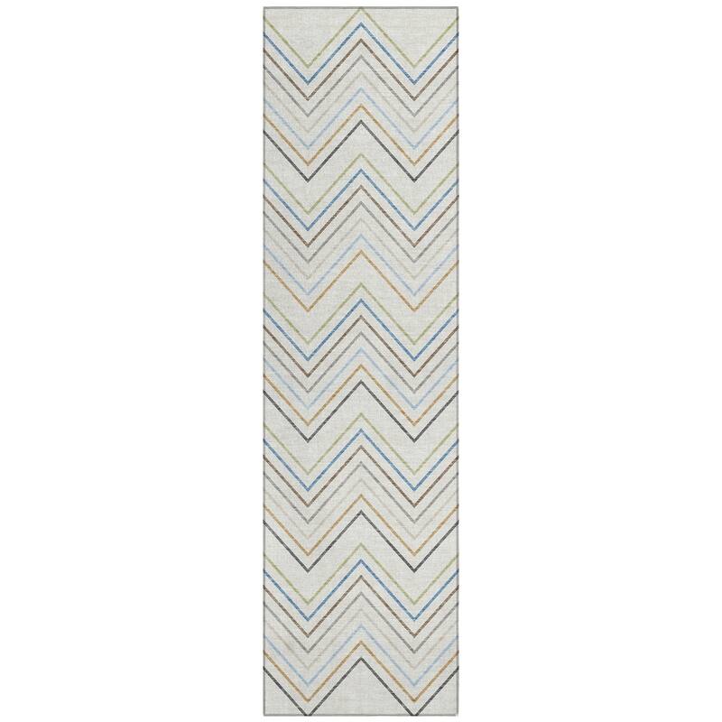 Machine Washable Indoor/ Outdoor Modern Chevron Chantille Rug