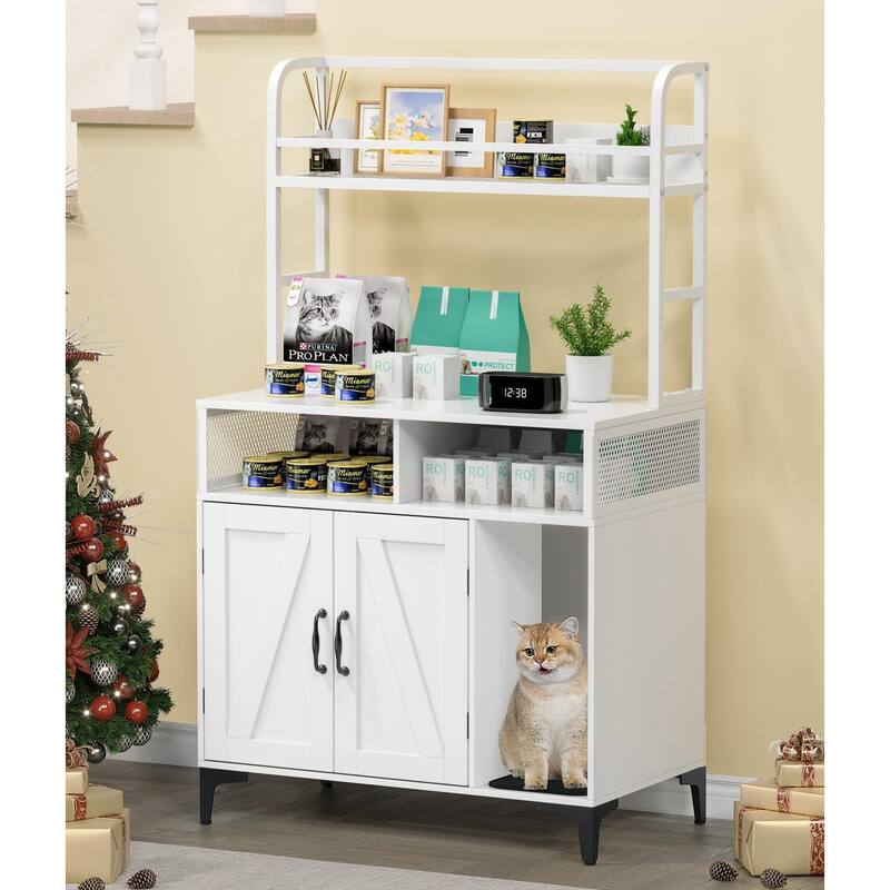 54.7in Cat Litter Box Cabinet with Privacy Cabinet and Dividers