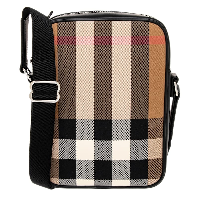 Burberry Check Canvas Croccbody Bag - Taupe Brown
