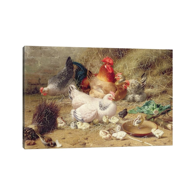 iCanvas "Hens Roosting With Their Chickens" by Eugene Remy Maes Canvas Print