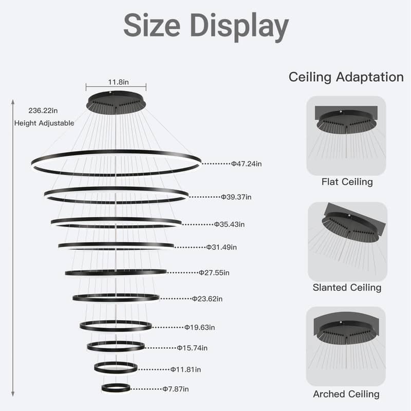 Modern LED Ring Chandelier - Remote Control Dimmable Pendant Lights for High Ceilings, Foyers & Living Rooms