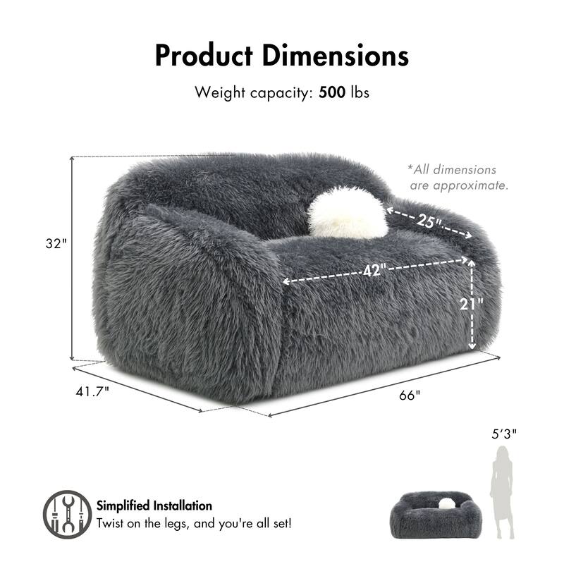 Furniture of America Cynra Modern 66-inch Faux Fur Loveseat with Ball Pillow