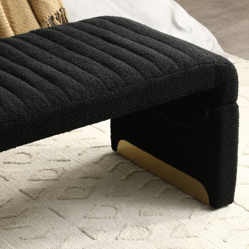 Black Modern Sherpa Fabric Upholstered Ottoman Bench Entryway Bench Bed Bath & Beyond 39093482