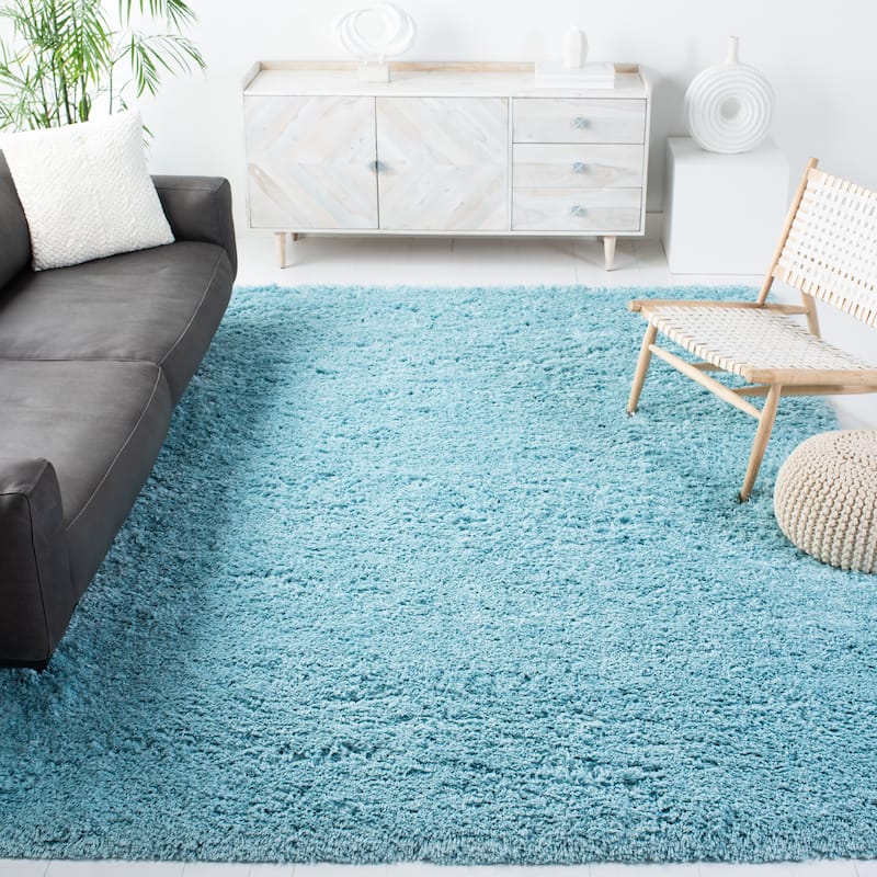 SAFAVIEH Polar Shag Alabama Glam Solid 3-inch Extra Thick - 4' x 4' Square - Light Turquoise - Square/Runner