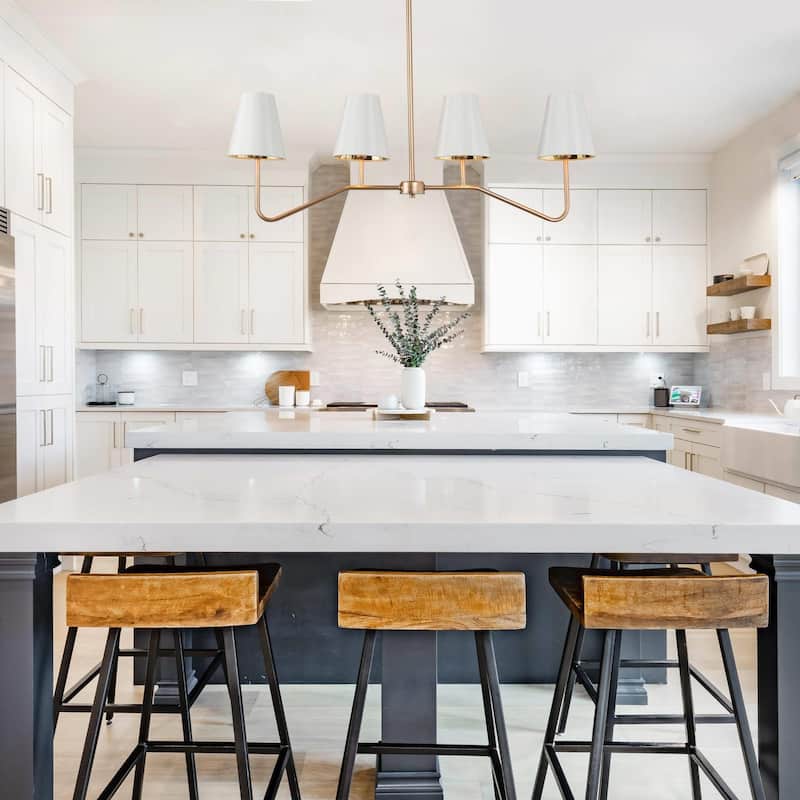 Modern 4-Light Gold White Chandelier Linear Island Light with Fabric Shade - W35.5"xD5.5"xH12.6"
