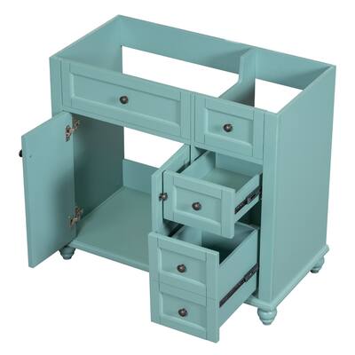 Stylish Bathroom Storage Cabinet with Solid Wood Frame, 2 Drawers, Modern Grid Design, Soft-Close Doors
