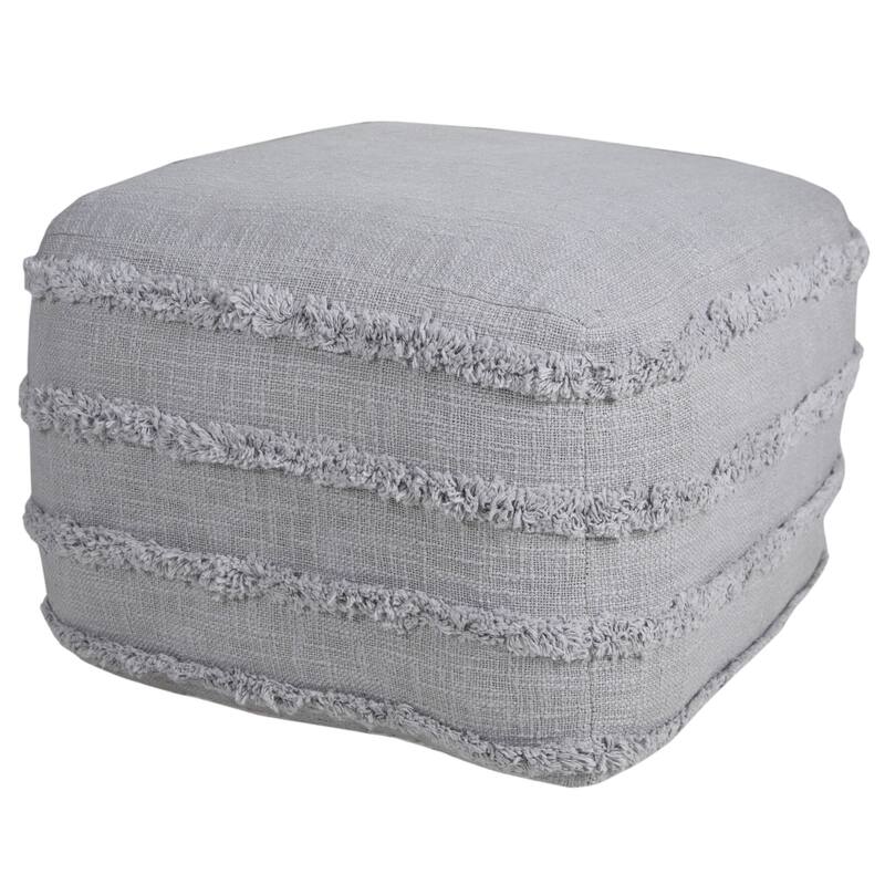 18" Gray Solid Texture and Striped Square Pouf Ottoman