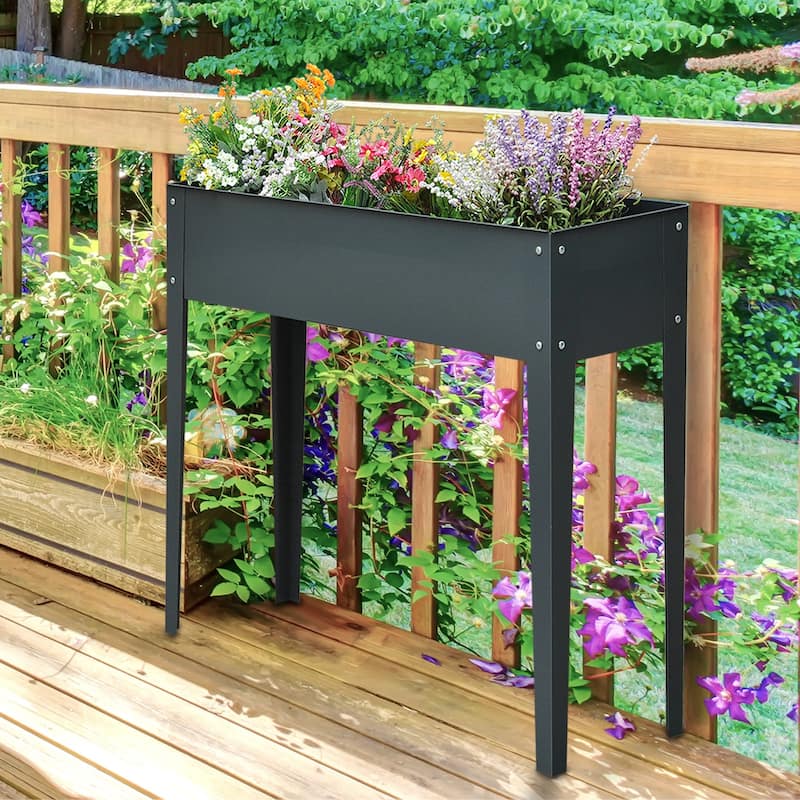 Metal Raised Garden Bed, Elevated Planter Box with Legs and Drain Holes, Dark Gray
