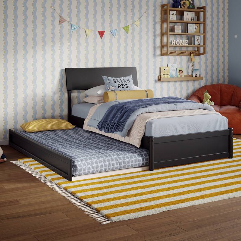 Norla Wood Platform Bed with Trundle - Black - Twin