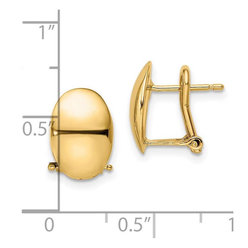 Curata 14k Yellow Gold Polished Shiny Oval Omega Back Earrings - 12.5x8.75mm