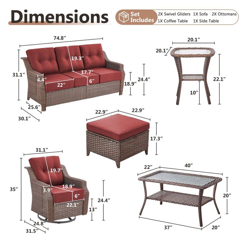 Artisan Patio Brown Wicker Sofa Conversation Set with 6-Inch Thick Cushions