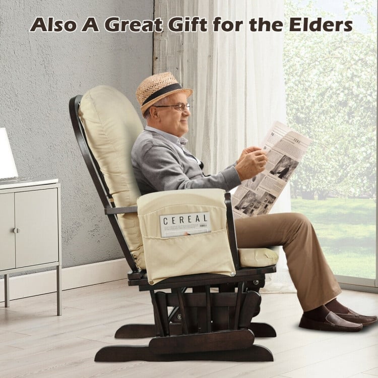 Solid Wood Gliding Chair Set with Storage Pockets and Ottoman for Relaxing - 29.5" x 28.5" x 39.5" (L x W x H)