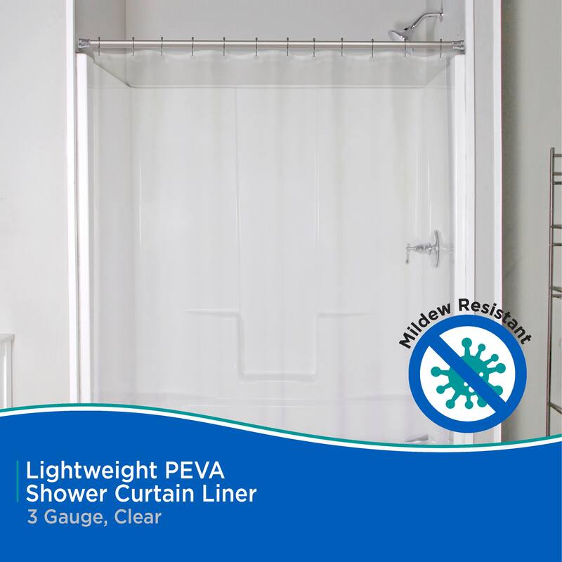 Kenney Lightweight PEVA Shower Curtain Liner, 70" W x 72" H