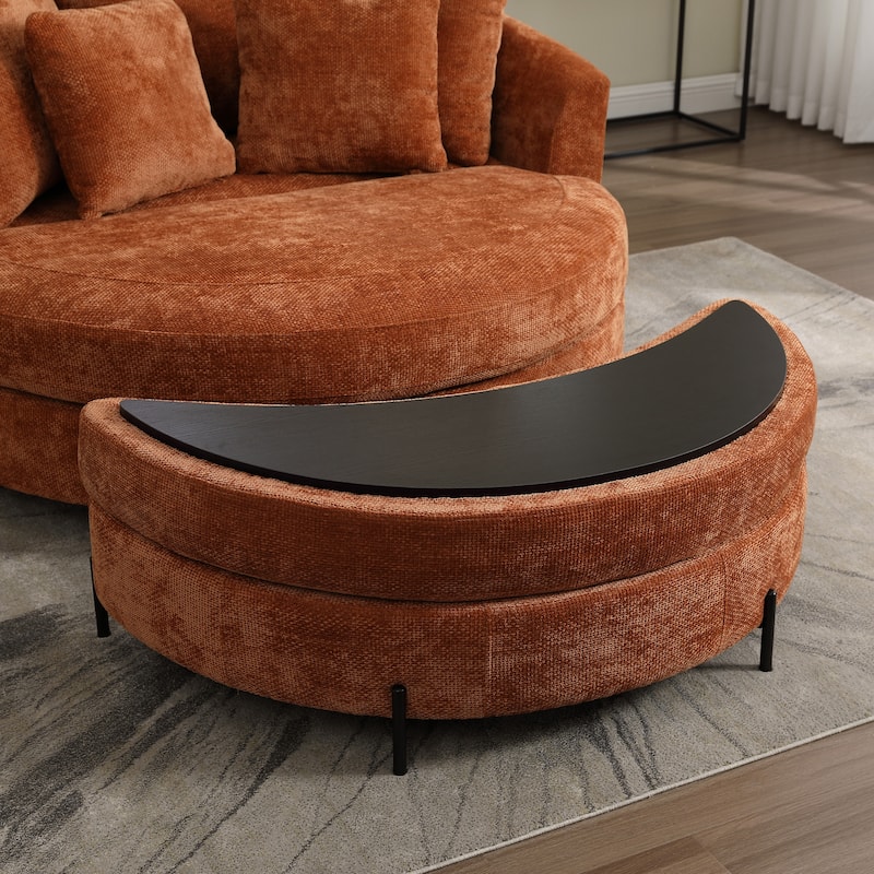 59.8''W Oversized Sofa Chair Set, Round Accent Barrel Chair With 5 Pillows and 1 Storage Ottoman