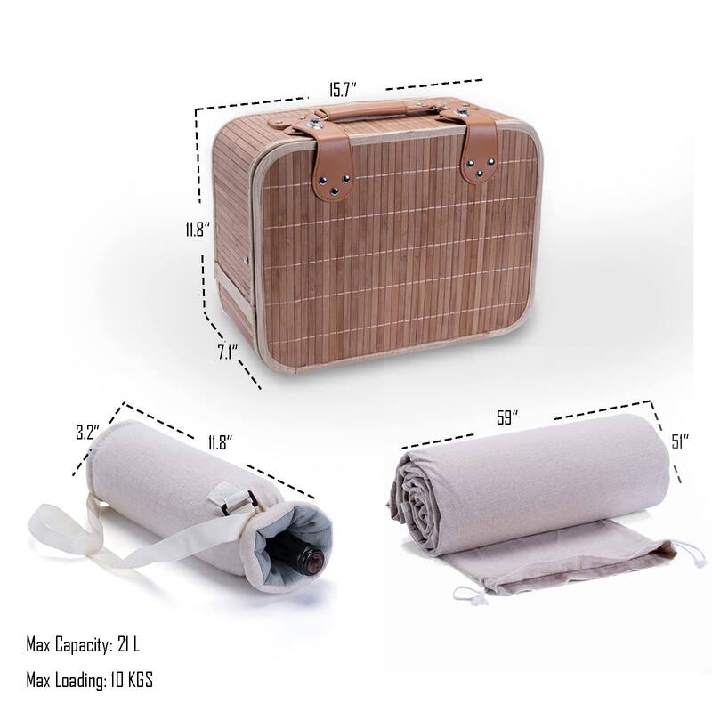 Picnic Basket Set for 2 with Waterproof Blanket Insulated Wine Pouch Hamper with Cutlery for Two Persons