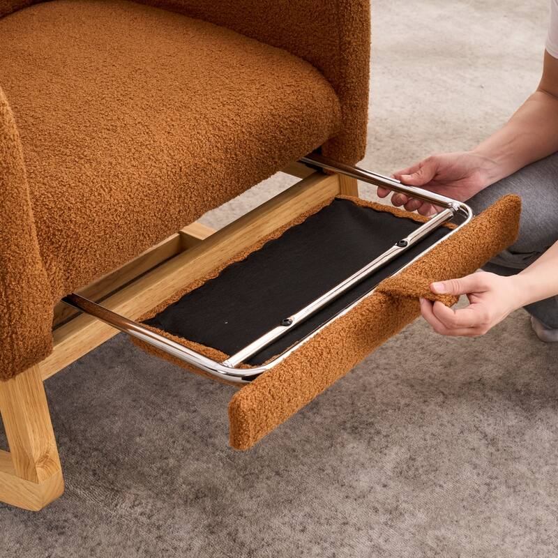 Accent Rocking Chair with Footrest & Storage Pocket, High-Back Rocker, Rubber Wood Lounge Chair