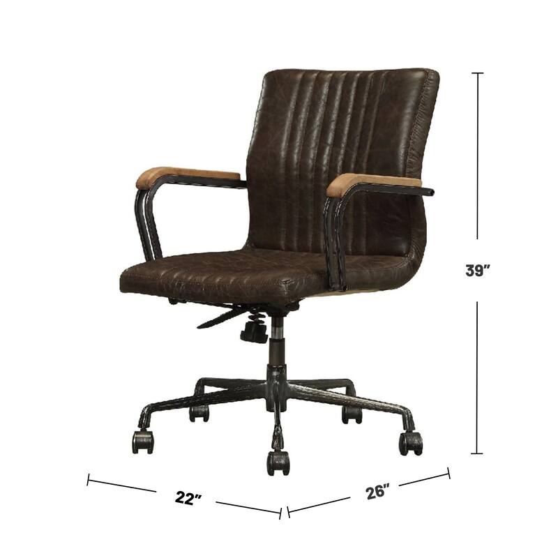 Top Grain Leather Office Chair with 5-Star Base in Distress Chocolate and Black
