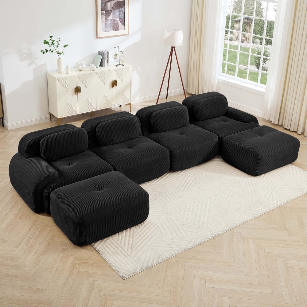 Corduroy Modular Boneless Sectional Sofa with Ottoman, Free combination, Pet-Friendly, No Assembly Required