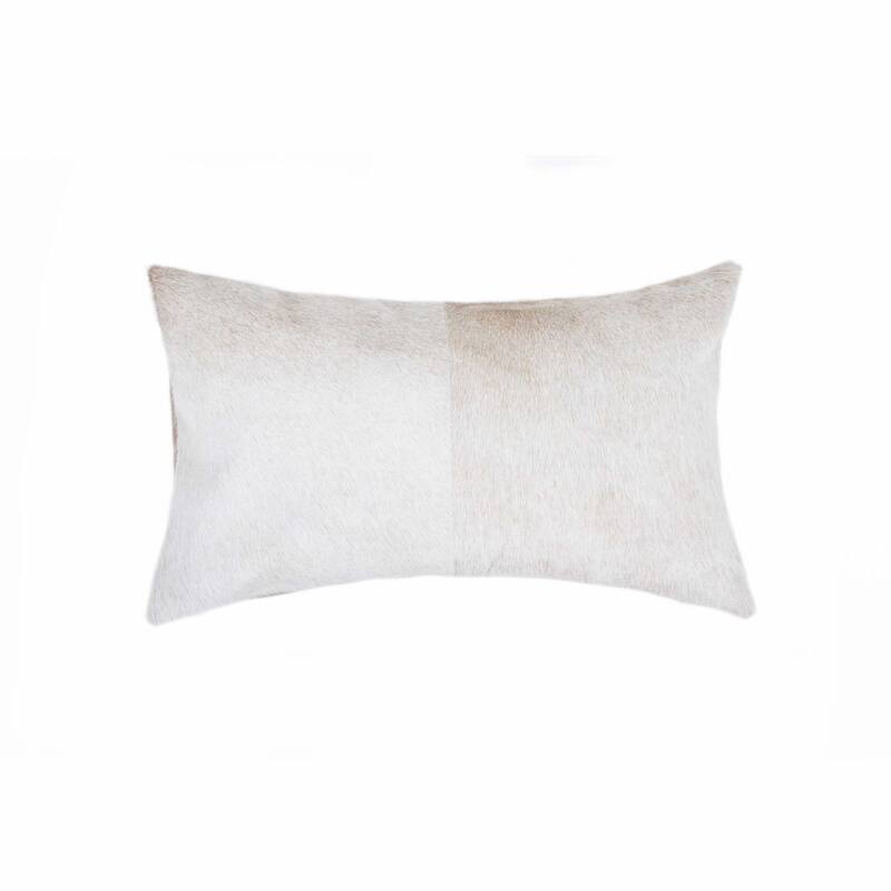 HomeRoots 12" X 20" Natural Cowhide Lumbar Throw Pillow - 12 x 20