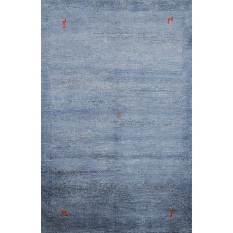 Hand Knotted Oriental 100% Wool Carpet Tribal Animal Pictorial Navy Blue & Blues Gabbeh Area Rug - 6' 5'' X 4' 7''