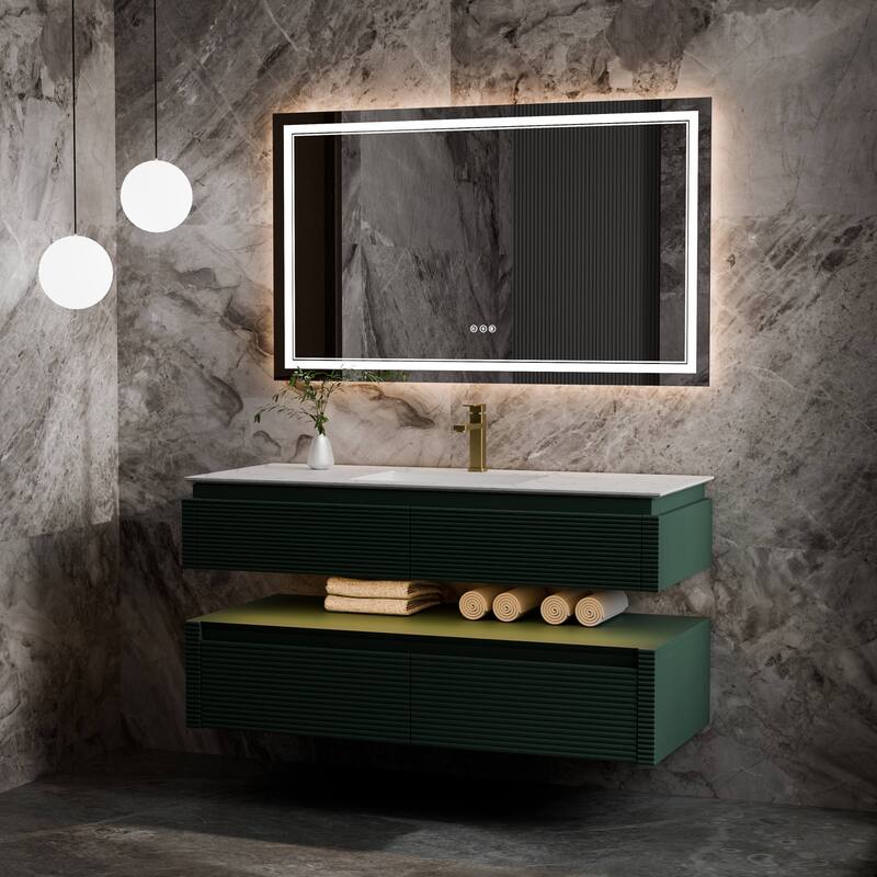 Modland 48" Modern Wall-Mounted Single Sink Bathroom Vanity with Engineered Stone Countertop,Soft-Close Drawers