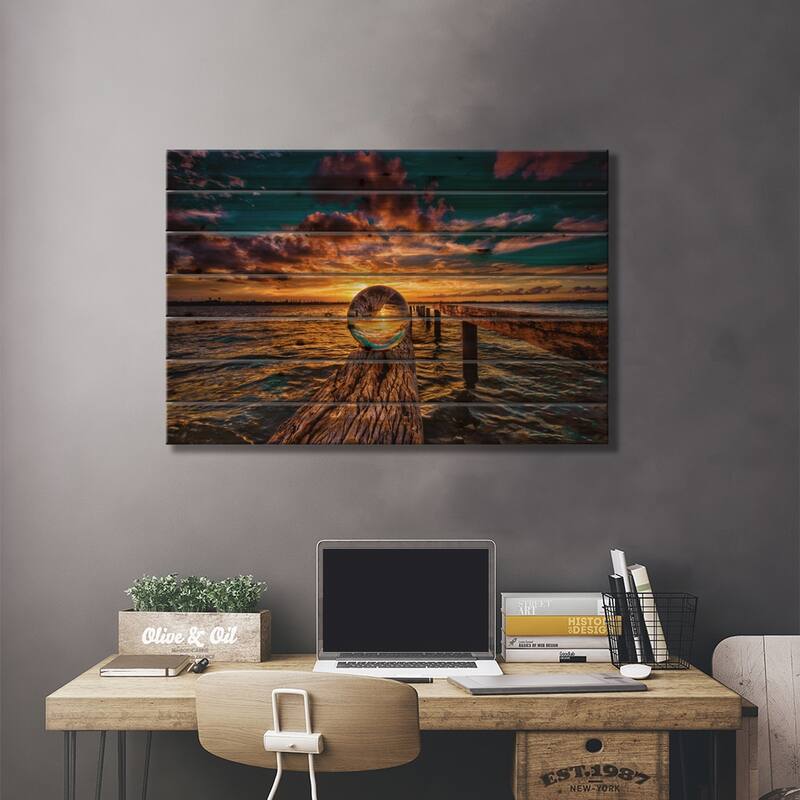 Ball On A Stick Print On Wood by Ben Mulder - Multi-Color