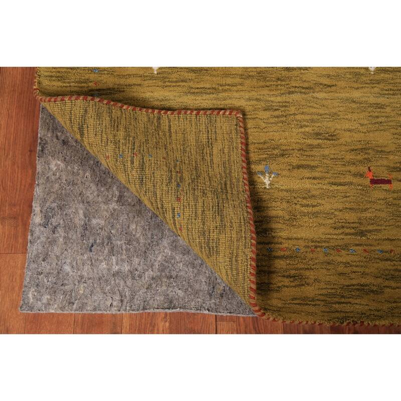 Green Gabbeh Indian Foyer Rug Handmade Wool Carpet - 2'11" x 4'10"