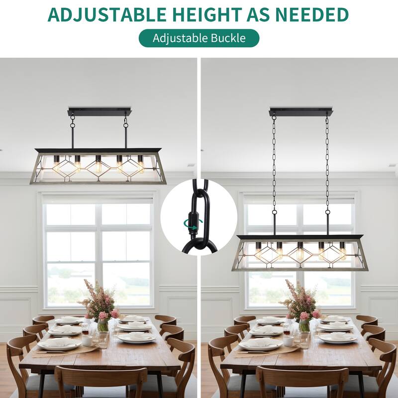 Moasis 5-Light Rectangle Farmhouse Rustic Chandelier For Kitchen Island