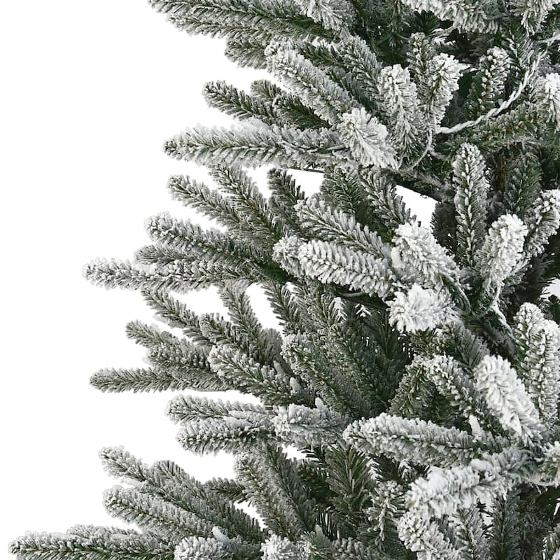 Puleo International 7.5' Pre-Lit Flocked Franklin Fir Artificial Christmas Tree with Matching Skirt