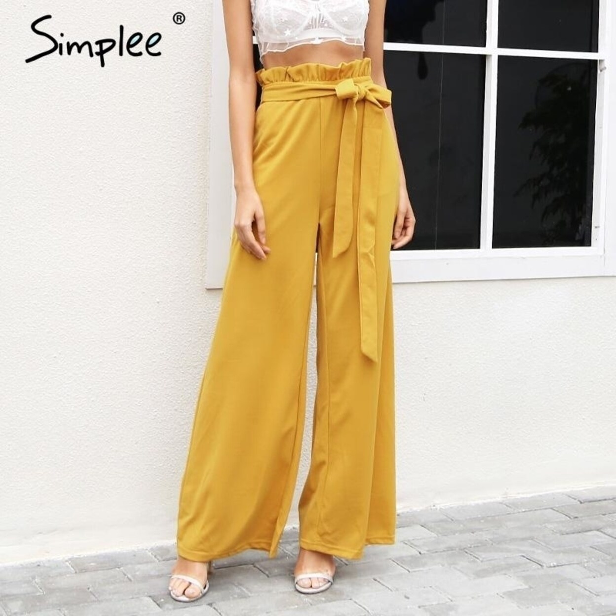 Shop Simplee High Waist Casual Pants Capris Women Bottom Sashes