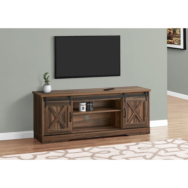 Modern-Farmhouse 60-Inch TV Stand, Sliding Barn Doors, Adjustable Shelves, Storage Cabinet