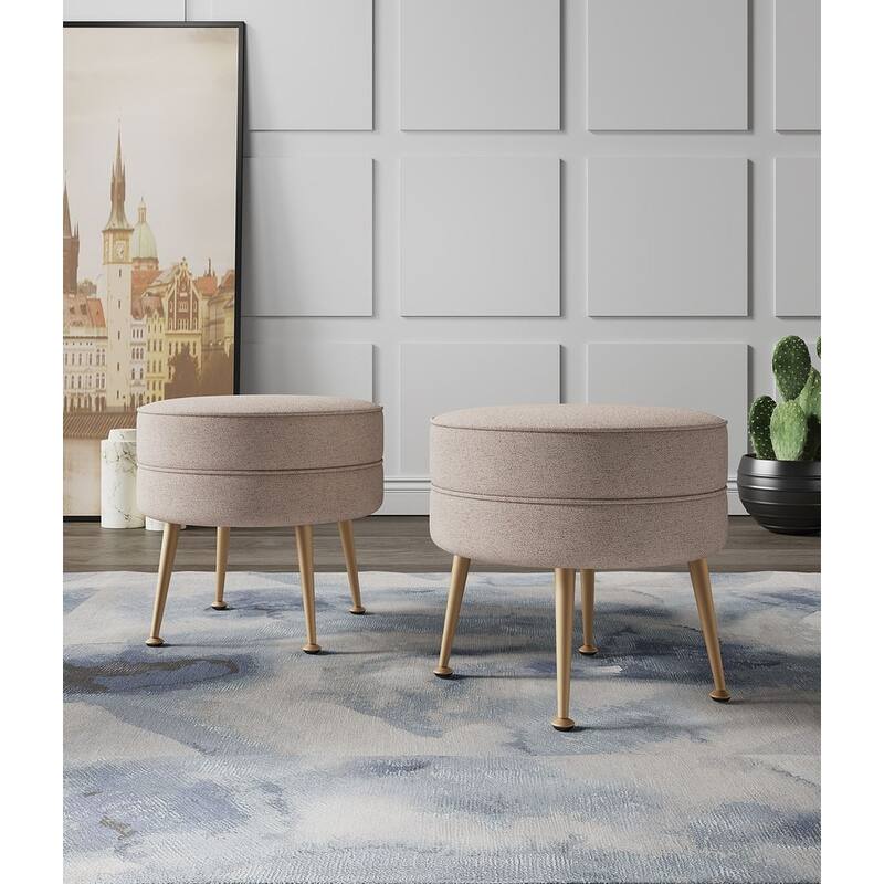 Manhattan Comfort Bailey Mid Century Modern Woven Upholstered Round Ottoman - Set of 2 - Oatmeal Gold