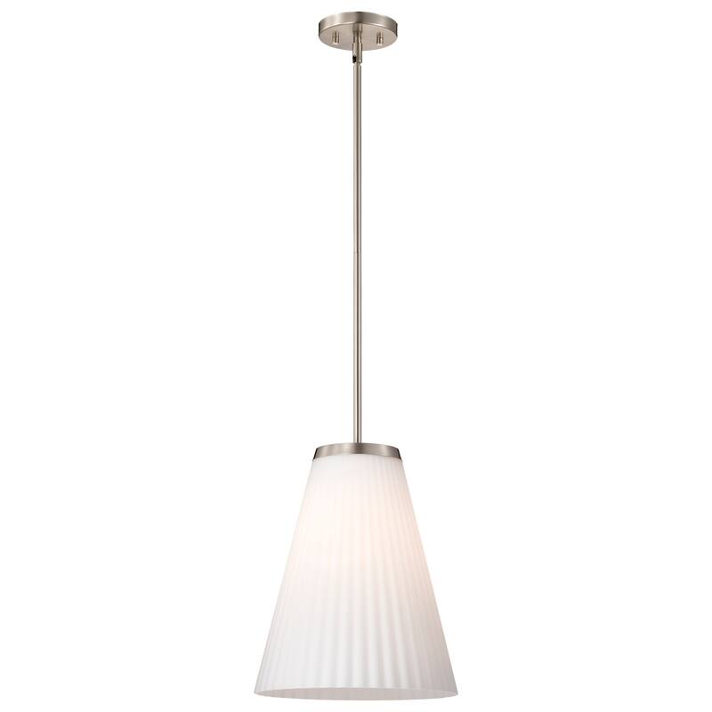 Royale Large Pendant Brushed Nickel Finish Ribbed White Glass - Brushed Nickel