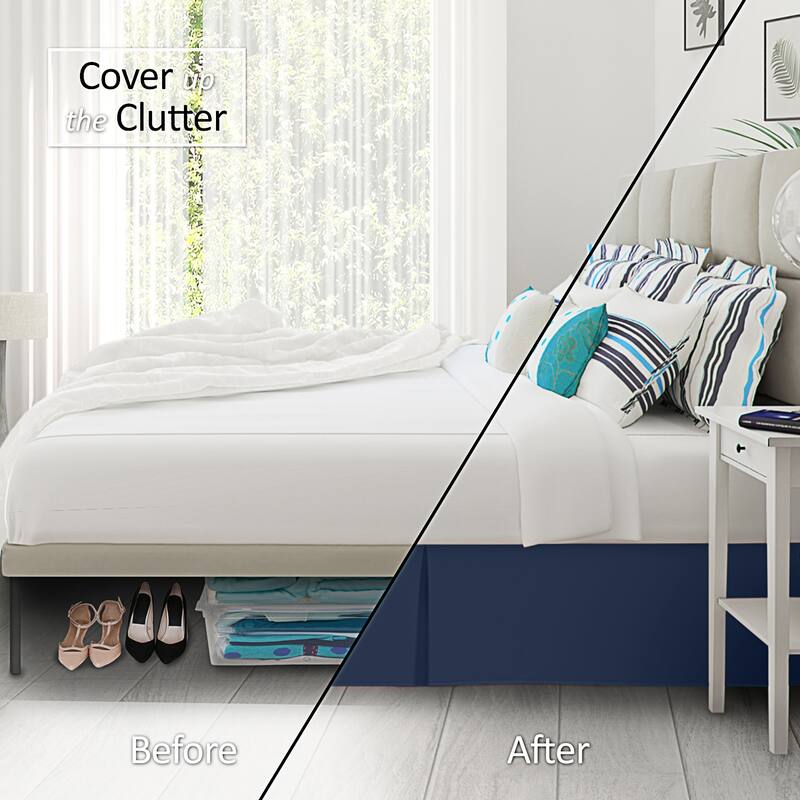Clara Clark Pleated Bed Skirt-14 inch Tailored Drop - Soft Double Brushed Premium Microfiber Ruffle Bed Skirt - Includes 8 Pins