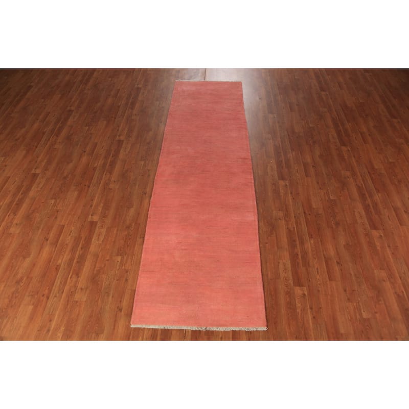 Light Pink Modern Gabbeh Runner Rug Hand-Knotted Wool Carpet - 2'10" x 9'8"