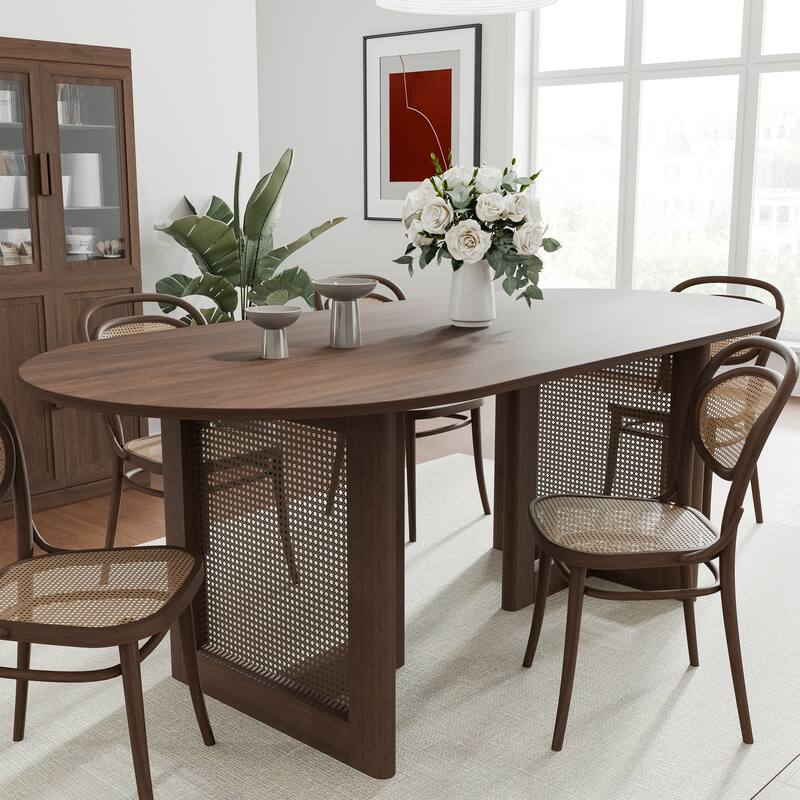 Modern Farmhouse Kitchen Dining Room Table Furniture Oval Kitchen Table with Rattan Woven Legs for Kitchen Bar Living Room