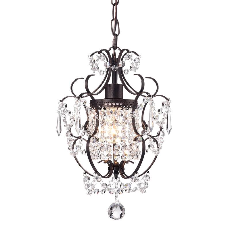 Antique Bronze Finish 1-Light Glam Mini Pendant with Crystal - Antique Bronze - 1-PACK