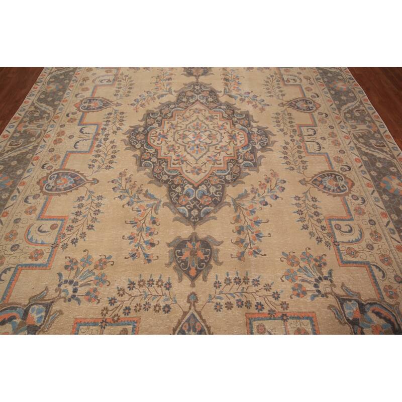 Geometric Tabriz Persian Vintage Area Rug Handmade Wool Carpet - 9'4" x 12'7"